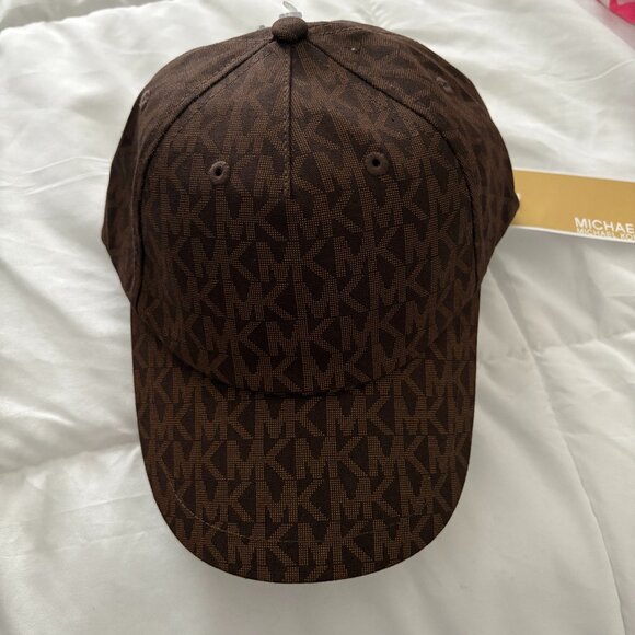 MICHAEL Michael Kors Brown MK Logo Monogram Strap Back Baseball Cap Hat New - Picture 1 of 7